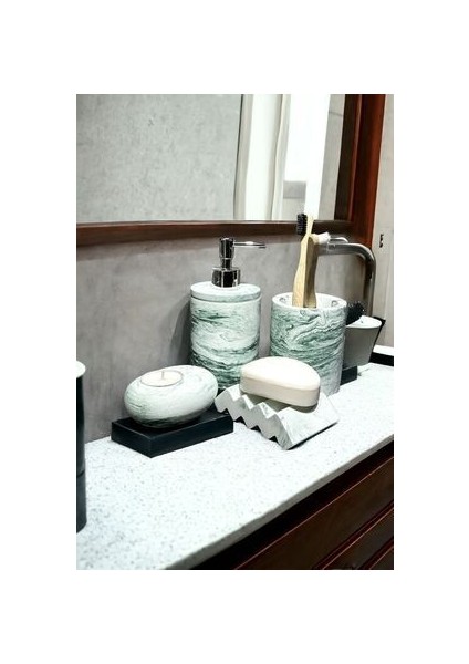 Mermer Serisi Yeşil Renk Beton Banyo Seti,dis Fircalik