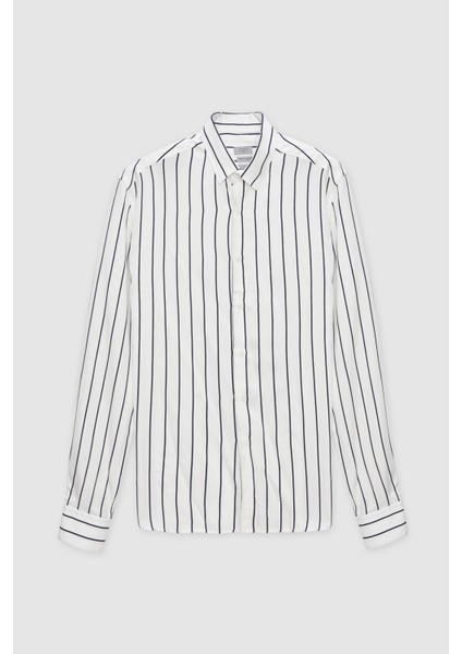 Slim Fit Beyaz Çizgi Baskılı Gömlek indirimleri