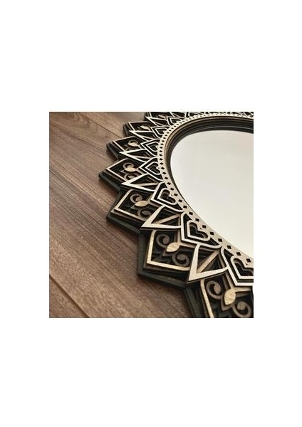 Mandala 3 Boyutlu Ahşap Çerçeveli Duvar Ayna Dekorasyonu