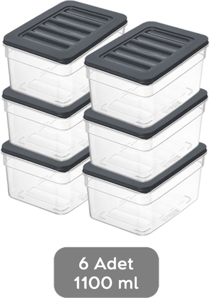 6'lı Derin Buzdolabı Organizer Set Düzenleyici Saklama Kabı Mikrodalga Difriz Kabı 1100ML Antrasit fiyatları