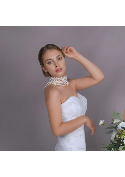 El Yapımı Gelin Choker Kolye, Bohem Inci Choker