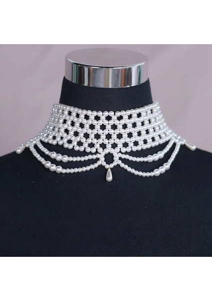 El Yapımı Gelin Choker Kolye, Bohem Inci Choker