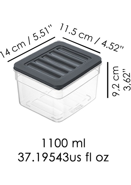 5'li Derin Mikrodalga Uyumlu Organizer Set Düzenleyici Gıda Erzak Saklama Kabı 1100ML Antrasit