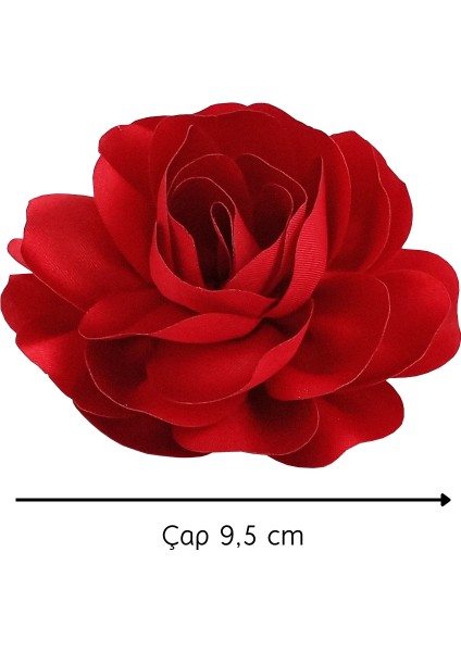 Çocuk Kırmızı Saten Gül Klips Toka