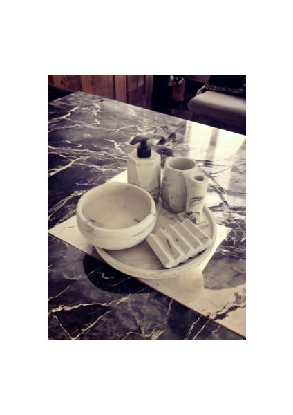 6'lı Mermer Desenli Antrasit Beton Banyo Seti , Sıvı Sabunluk Diş Fırçalığı Aksesuar Takım modelleri