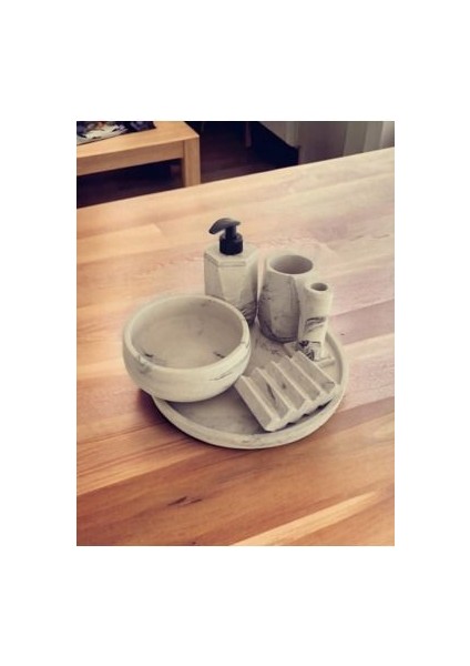 6'lı Mermer Desenli Antrasit Beton Banyo Seti , Sıvı Sabunluk Diş Fırçalığı Aksesuar Takım fırsatları