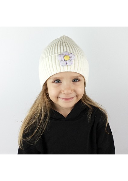 Fitilli Triko Çocuk-Genç Bere - Lila Renkli Pofuduk Çiçek