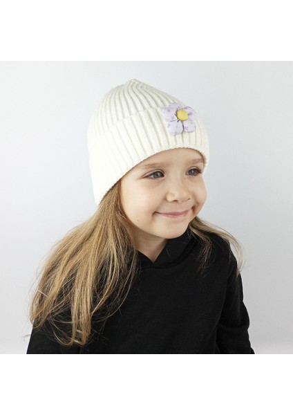 Fitilli Triko Çocuk-Genç Bere - Lila Renkli Pofuduk Çiçek modelleri