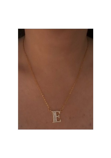 Çelik Zirkon Taşlı E Harf Kolye modelleri