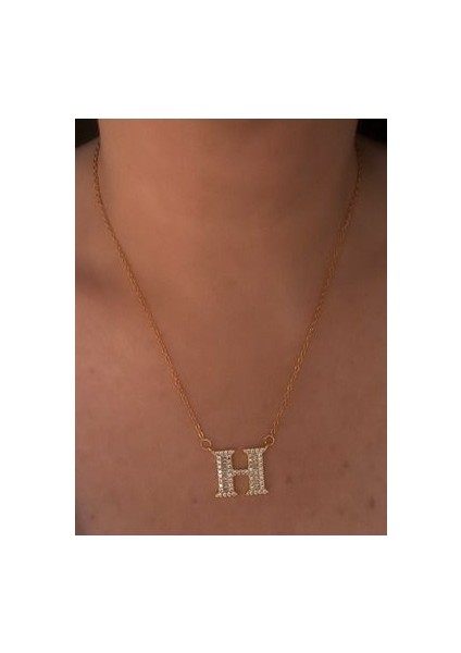 Çelik Zirkon Taşlı H Harf Kolye modelleri