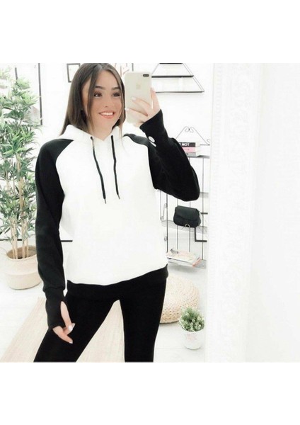 Kadın Panda Üç Iplik Kumaş Kapüşonlu Polar Sweat 65 cm