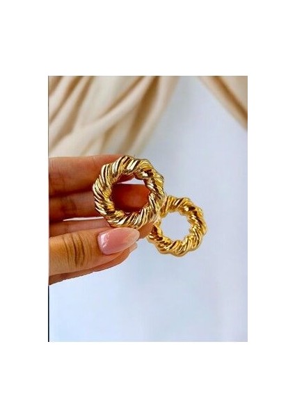 Pirinç Kaplama Halka Gold Tasarım Küpe - Vintage Model Halkalı Küpe fiyatları