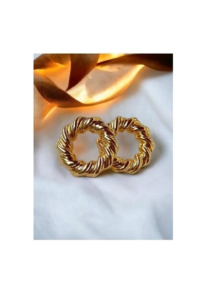 Pirinç Kaplama Halka Gold Tasarım Küpe - Vintage Model Halkalı Küpe fırsatları