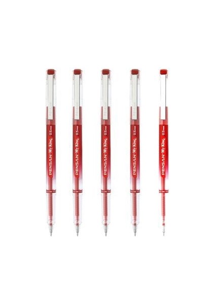 My King Iğne Uçlu Metal Klipsli Jel Tükenmez Kalem 0.5 mm Kırmızı - 5 Adet