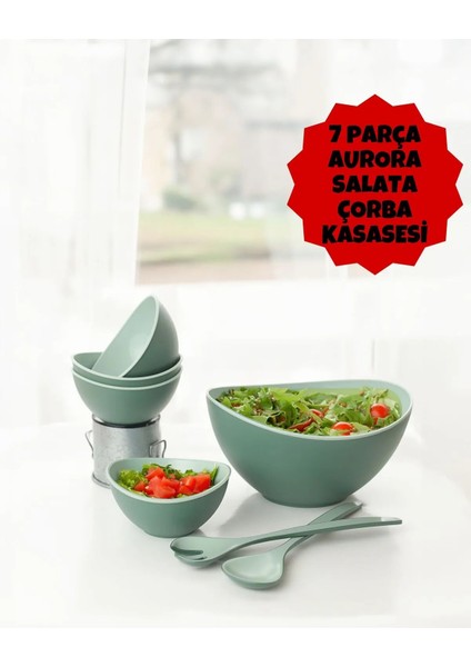 Aurora 7 Parça Salata Seti | 4 Salata Kasesi, 1 Büyük Kase ve Salata Kaşığı Seti