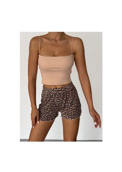 Kadın Bej Askılı Kaşkorse Crop Atlet