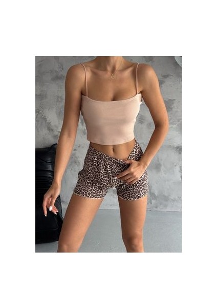 Kadın Bej Askılı Kaşkorse Crop Atlet modelleri