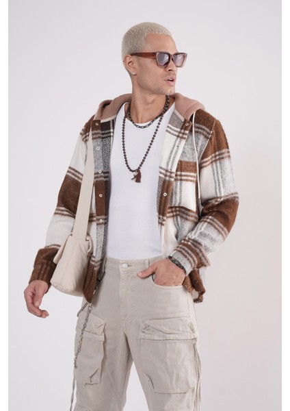 Kapuşonlu Ekoseli Unisex Kaşe Gömlek modelleri