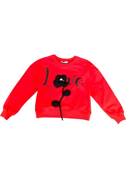 Kız Çocuk Çiçek Aksesuarlı Sweatshirt