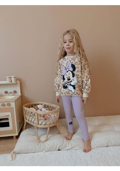 Yigit Butik Leopar Baskılı Taytlı Kız Çocuk Alt Üst Takım