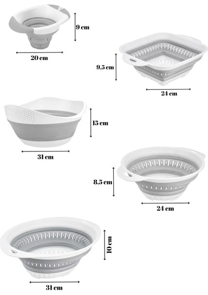 5'li Set Akordiyon Katlanır Süzgeç Seti - Katlanır Çeyiz Seti 5 Parça
