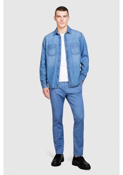 %100 Pamuk Yıkama Efektli Cep Detaylı Denim Gömlek Erkek Renkli Gömlek - 324P5FV6SQ017 fırsatları