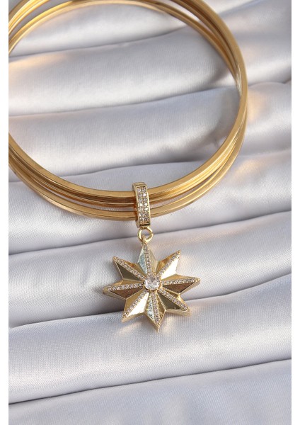 Pirinç Gold Renk Zirkon Taşlı Kutup Yıldızı Ajda Charm fiyatları