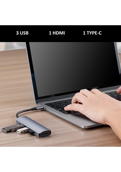 5in1 Type-C To USB Hub 5 Port Çoklayıcı Laptop Macbook Air Için Uyumlu Çoğaltıcı USB 3.0/hdmı/type-C