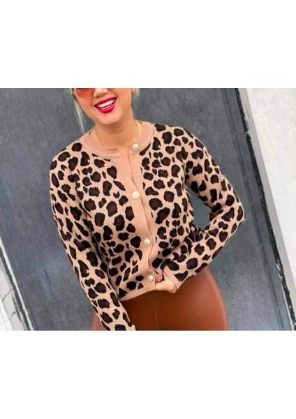 Leopar Desenli Hırka