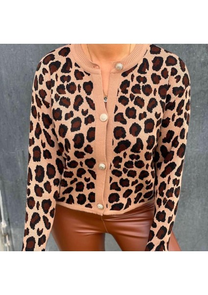 Leopar Desenli Hırka