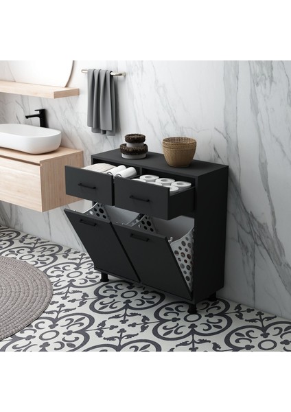 Mobiga Molde Çamaşır Sepetli Çekmeceli Banyo Dolabı Antrasit
