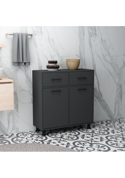 Mobiga Molde Çamaşır Sepetli Çekmeceli Banyo Dolabı Antrasit fiyatları