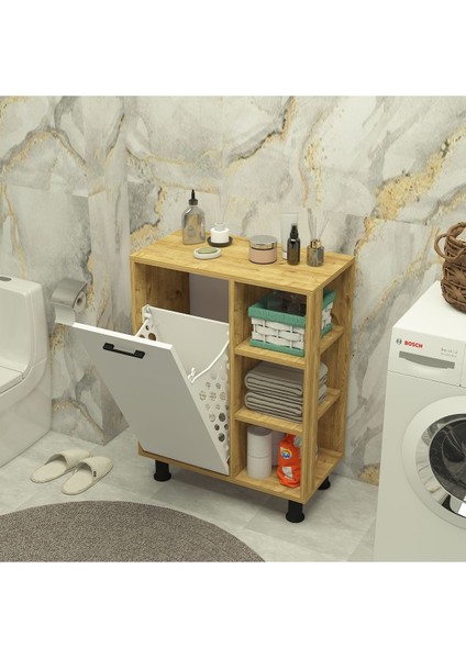 Mobiga Loren Çamaşır Kirli Sepetli Raflı Banyo Dolabı