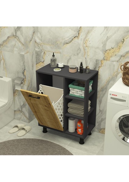 Mobiga Loren Çamaşır Kirli Sepetli Raflı Banyo Dolabı