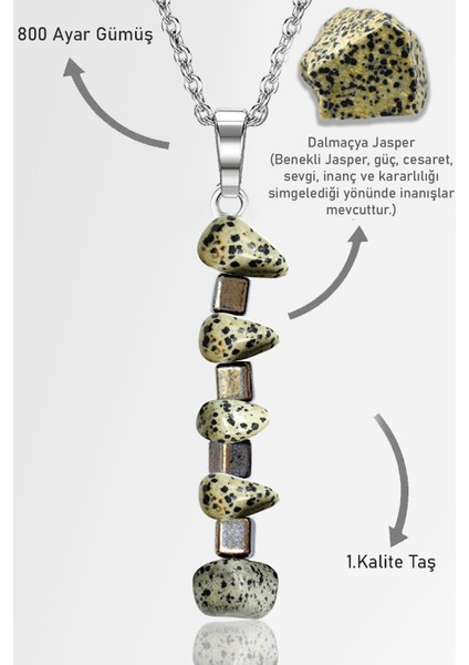 Sertifikalı Kırık Taşlı Model Dalmaçya Benekli Jasper Taşı Kolye