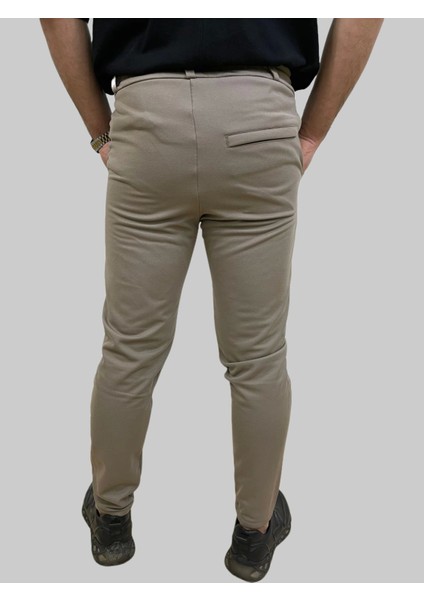 Erkek Runner Jogger Düğmeli Fermuarlı Bağcıklı Kahve Köpüğü Kargo Pantolon