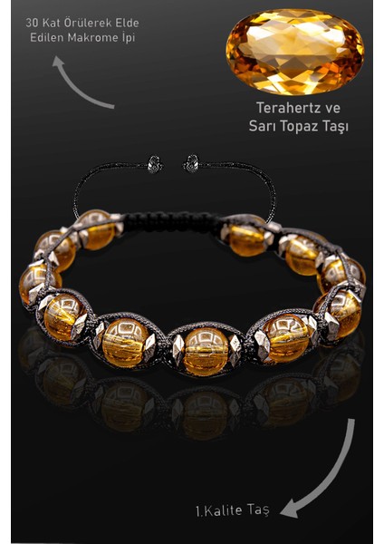 Sertifikalı Terahertz - Sarı Topaz Taşı Bileklik - Ayarlamalı