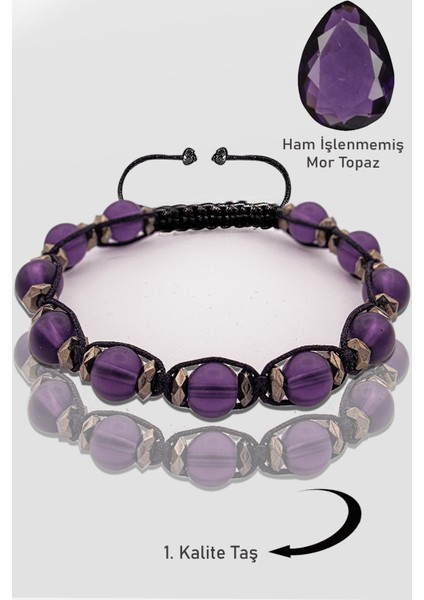 Sertifikalı Ham Işlenmemiş Terahertz - Mor Topaz Taşı Bileklik