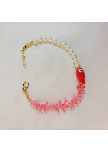 Murano Unisex Cam Boncuklu Kırmızı Balık Bileklik