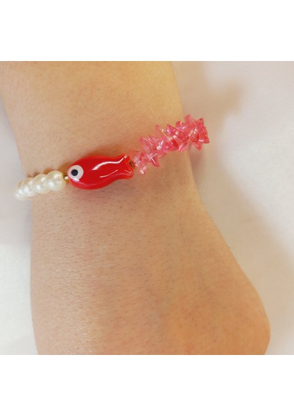 Murano Unisex Cam Boncuklu Kırmızı Balık Bileklik modelleri