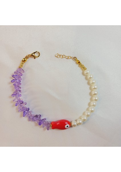 Murano Unisex Cam Boncuklu Kırmızı Balık Bileklik