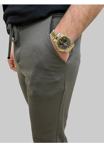 Erkek Runner Jogger Düğmeli Fermuarlı Bağcıklı Haki Kargo Pantolon