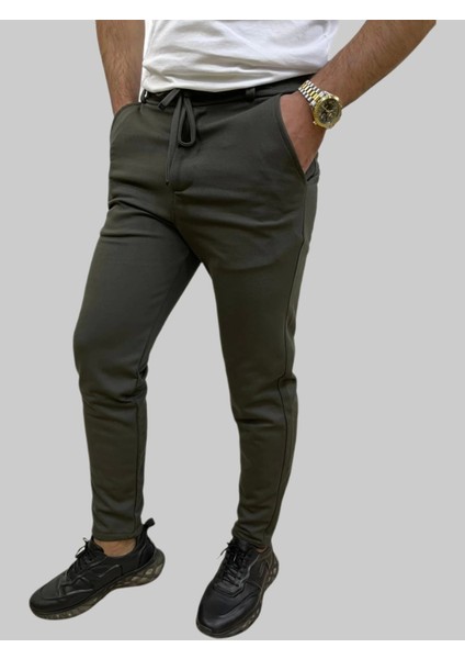 Erkek Runner Jogger Düğmeli Fermuarlı Bağcıklı Haki Kargo Pantolon