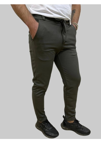 Erkek Runner Jogger Düğmeli Fermuarlı Bağcıklı Haki Kargo Pantolon