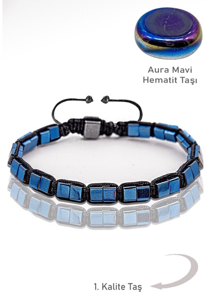 Sertifikalı Aaa+ Küp Model Gerçek Mavi Aura Hematit Taşı Bileklik