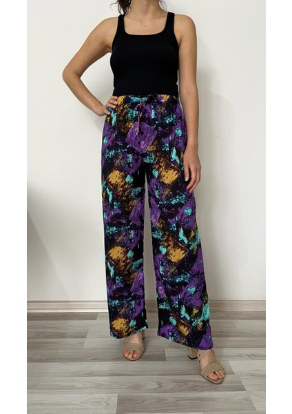 Kadın Viskon Kumaş Pantolon / Plazzo Pantolon - Mor Pantolon