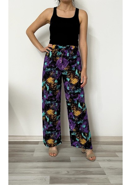 Kadın Viskon Kumaş Pantolon / Plazzo Pantolon - Mor Pantolon fiyatları