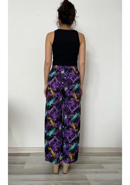 Kadın Viskon Kumaş Pantolon / Plazzo Pantolon - Mor Pantolon indirimleri