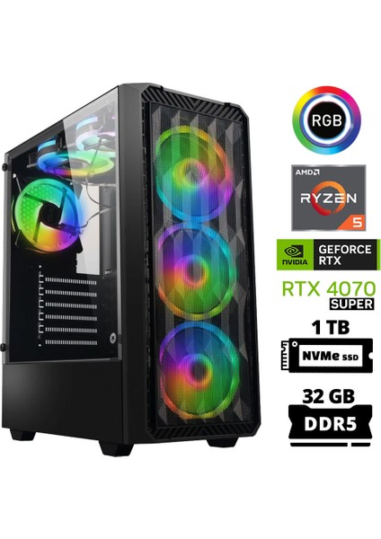 Delux X76 Ryzen 5 7600 32GB Ddr5 Ram 1tb M.2 Nvme SSD 12GB RTX4070 Super Masaüstü Oyuncu Bilgisayarı