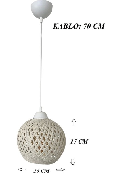 Sarkıt İp Top Avize 20 cm Başlık AMPUL DAHİL DEĞİLDİR (70 cm Kablo) EKRU